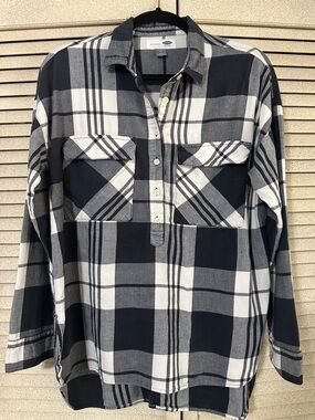 Old Navy Navy and White Plaid Button-Down Shirt